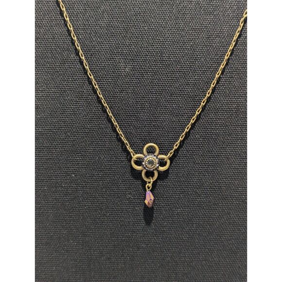 Flower Charm Wine Rhinestones on Copper Tone Chain - Picture 2 of 7